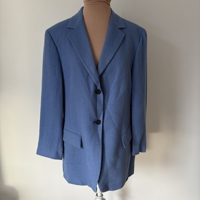 Sfi femme Loro Piana Worsted Camel Hair Blue Double Button Blazer Jacket Size 10