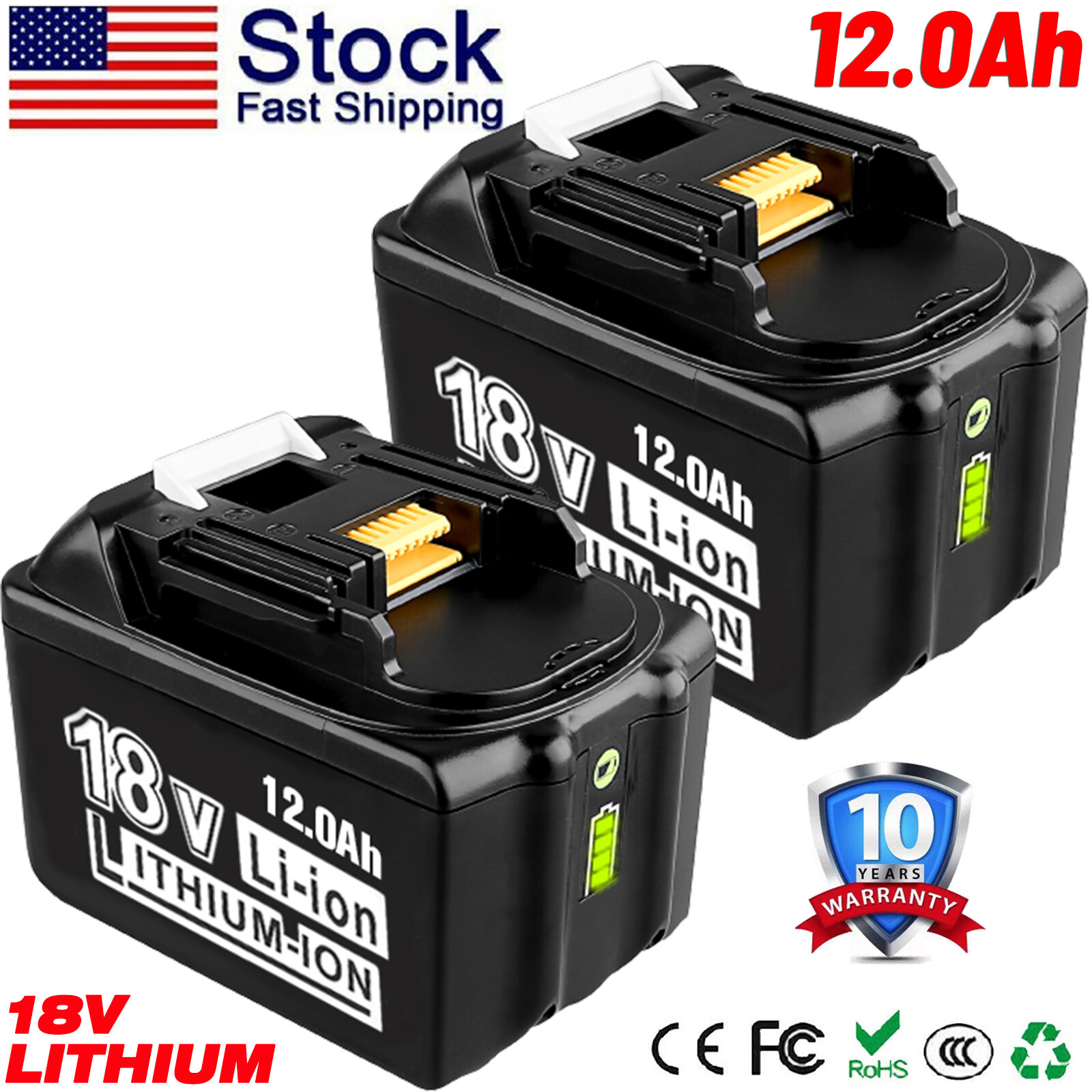 2PCS 18V 12.0Ah LXT Lithium-Ion Battery for Makita BL1830 BL1850 BL1860 Tools with LED Indicator