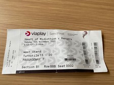 Heart of Midlothian v Rangers 05/11/2023 League Cup Semi Ticket Stub