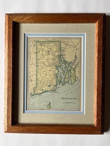 RHODE ISLAND State Map, Frame/Double Mat from the 1927 World Atlas SEE DESCRIP