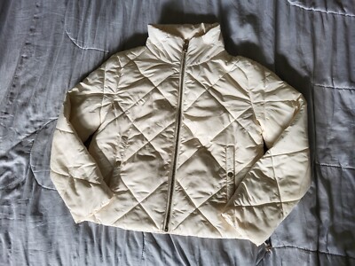 Miss Selfridge Ivory Funnel Short Puffer Jacket Size UK
