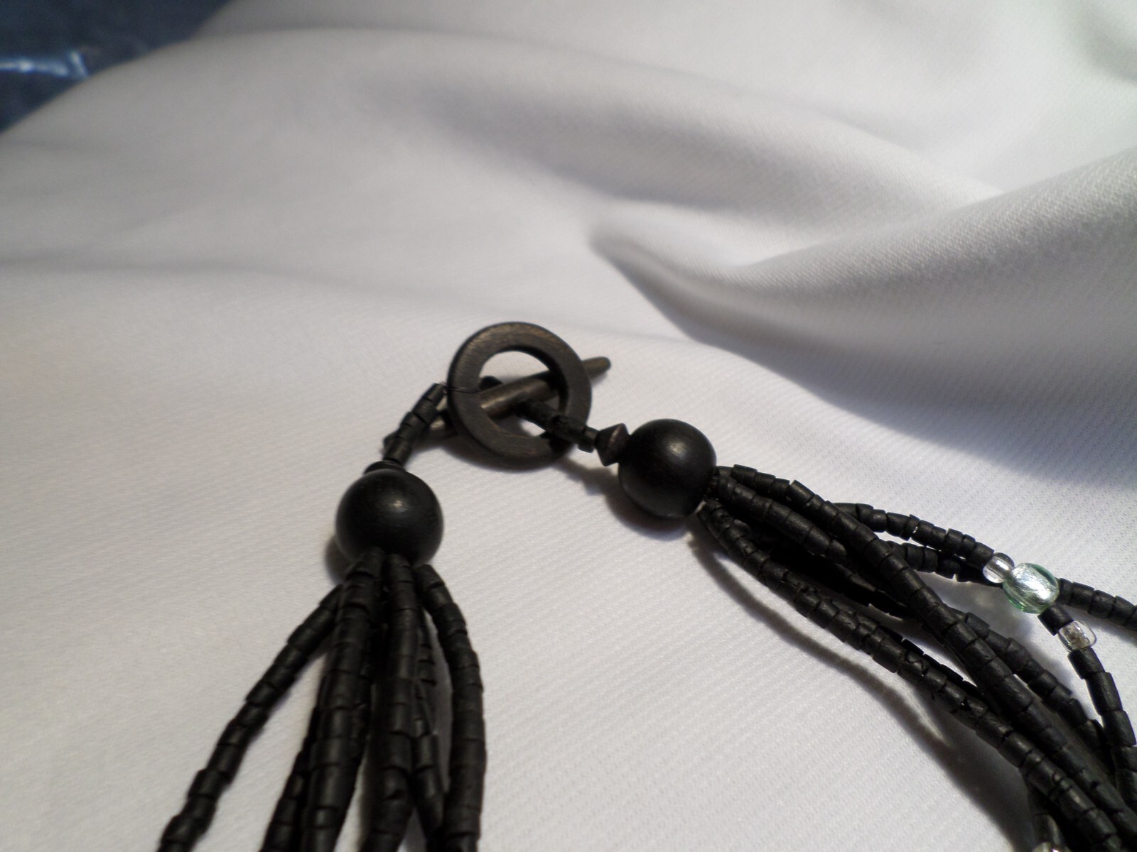 Black Coconut Shell Bead Multi Strand Necklace Wi… - image 3