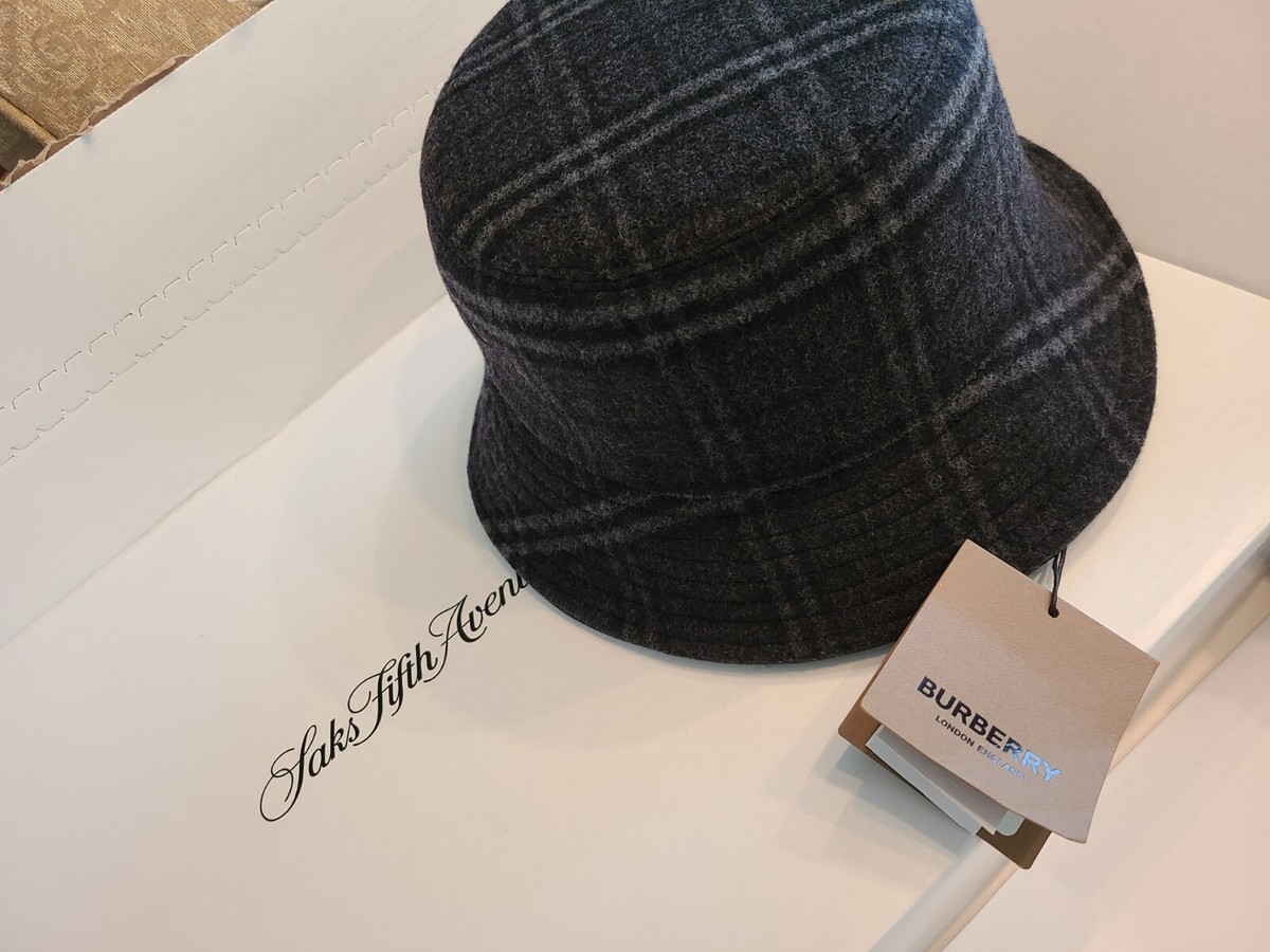 $750 Burberry Logo Bucket Hat Men Limited Edition Wool Gray