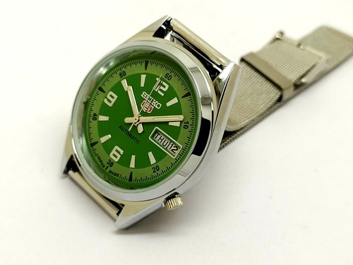 Seiko 5 Automatico Uomo Acciaio Quadrante Verde Giorno/Data Vintage Japan  Fatto | eBay