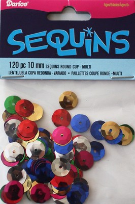 Darice Economy Craft ~ CUP SEQUINS ~ Size: 10mm Color: Mixed  Qty in Pack: 120