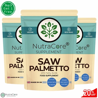 NUTRA CORE Saw Palmetto Capsules 600mg-(45% Fatty Acids )-Vegan ,Hair Loss &Prostate Health