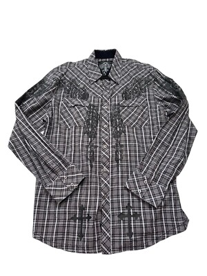 Men's Roar XXL L/S Sense Shirt Enough Excuses Get It Done Gray Plaid Y2K