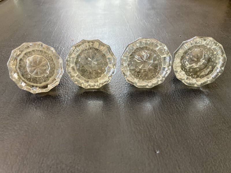 Lot Of  4 Antique 12 Point Cystal Glass Door Knobs