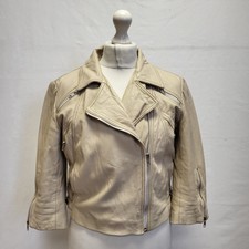 Ll837 Womens Kookai Beige Real Leather Collared Jacket Uk L 12 Eu 40