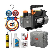 4.5CFM AC Vacuum Pump and Gauge Set,Vacuum Pump and Manifold Gauge Kit for Au...