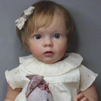 24'' Reborn Baby Doll Finished Vinyl Toddler Girl Rooted Hair Cloth Body Handmade