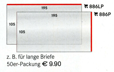 Lindner 50 Schutzhüllen 195 x 105 mm für z.B.lange Briefe Oben offen (886LP)