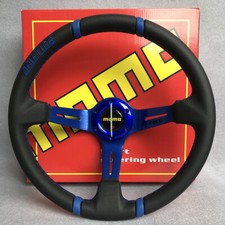 350mm14 Momo Deep Dish Pu Leather Racing Drift Sport Steering Wheel Blue 350mm14 Momo Deep Dish Pu Leather Racing Drift Sport Steering Wheel Blue