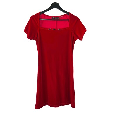 short sleeve red velvet dress La Scala 25821 Crushed Velvet Short Sleeve Red Skater Dress