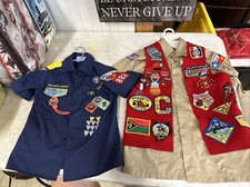 Boy Scouts Of America Youth Sz m/s Uniform Shirts Blue  Khaki  vest w/ patches
