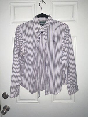 Lauren Ralph Lauren Womens Pinstripe Dress shirt Multi Color Sz LG SEE Pics