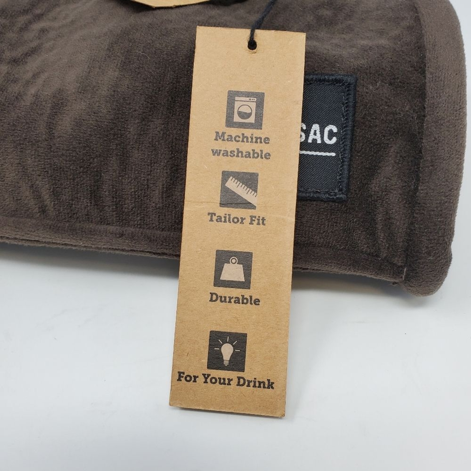 NWT LOVESAC SOFA COUCH ACCESSORY SODASAC BEVERAGE KEEPER BROWN VELOUR