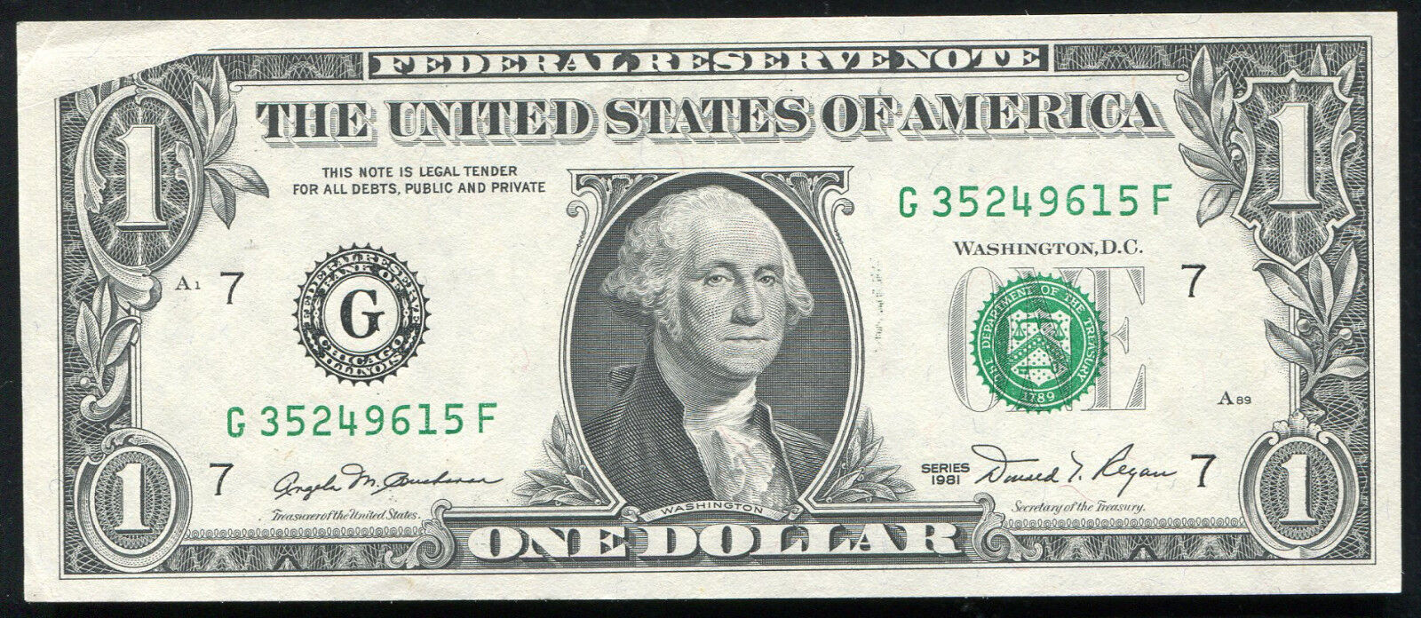 1981 $1 ONE DOLLAR FRN NOTE FEDERAL ERROR