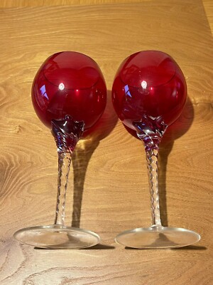 Rotwein Hock Gläser 19 cm hoch gedrehter Stiel x 2 