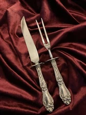 LILY Aka FLORAL by Frank M Whiting 2 Pc.Carving Set Knife 10 3/4”&Fork 9 1/4”