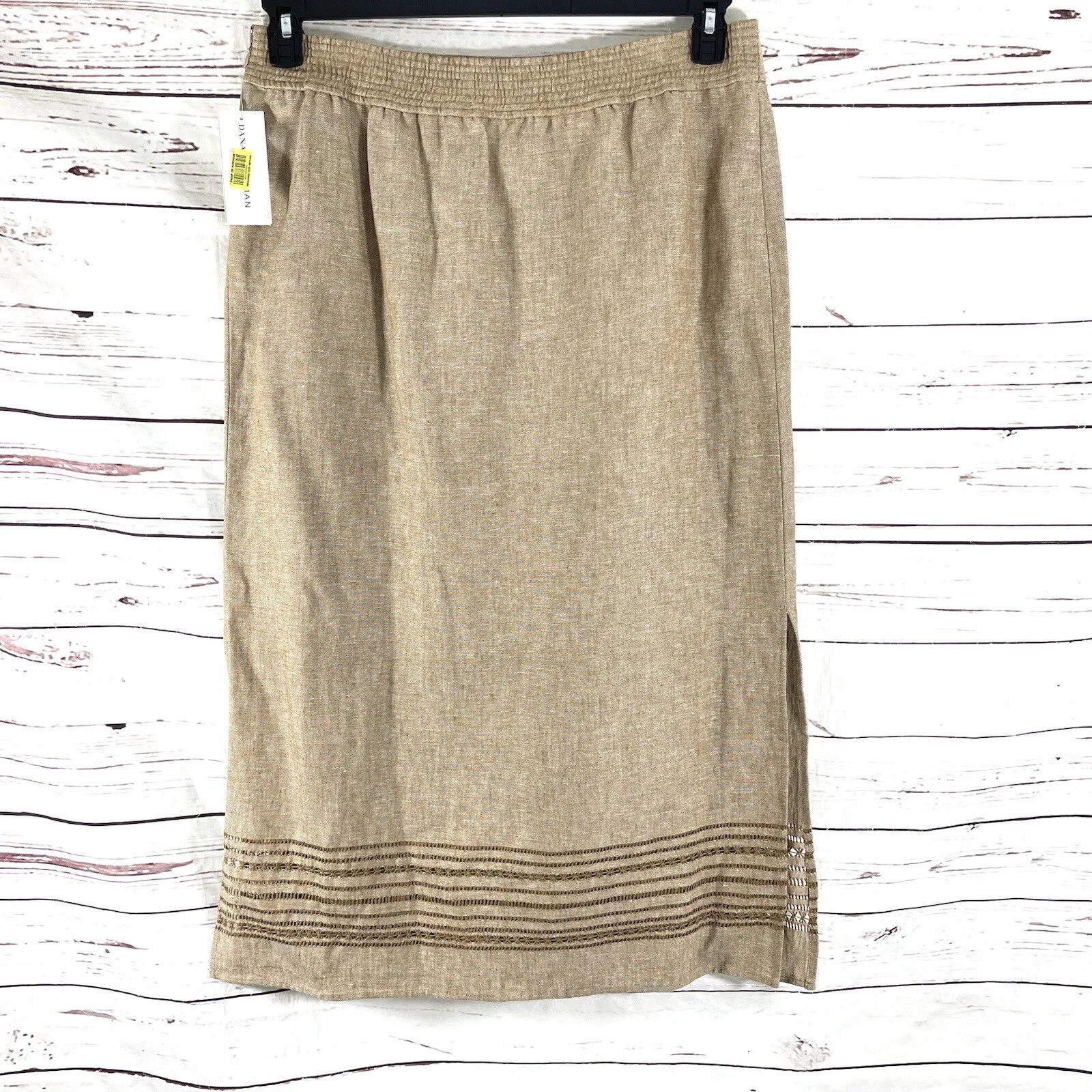 Dana Buchman Skirt Women’s Large Brown db Life 100% Linen Elastic Waist Pull On