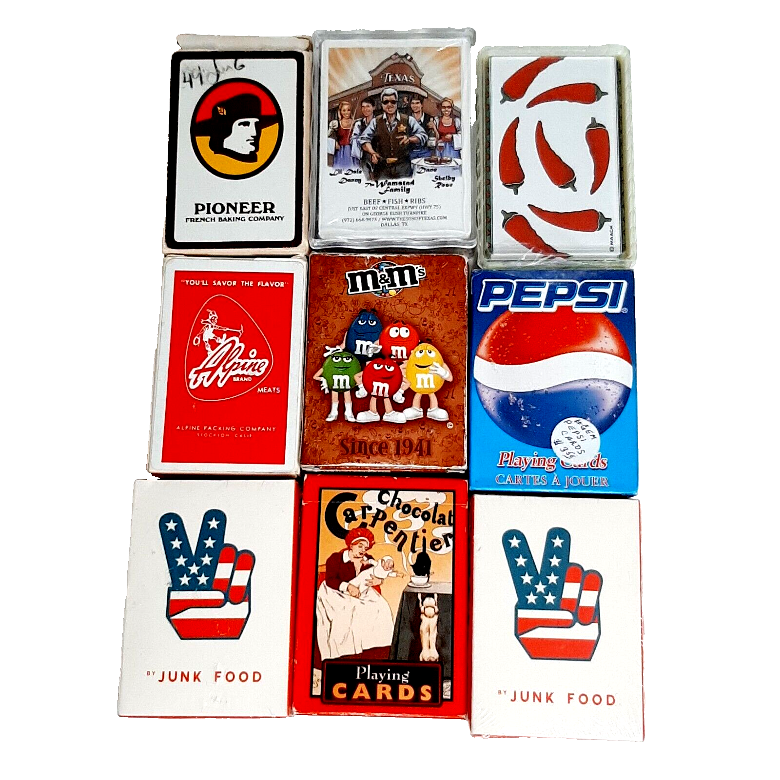 Food, Candy & Beverage Drinks Playing Cards Bundle Lot of 9 Decks Pepsi M&Ms