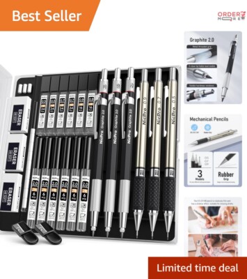 Versatile 6PCS Mechanical Pencil Set with Erasers & Sharpeners - Perfect for All