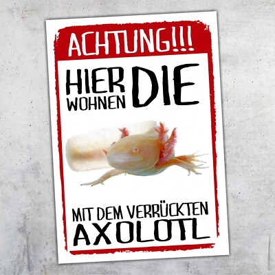 Achtung Axolotl hier wohnen Schild lustig mit Spruch Türschild Warnschild Fun Me