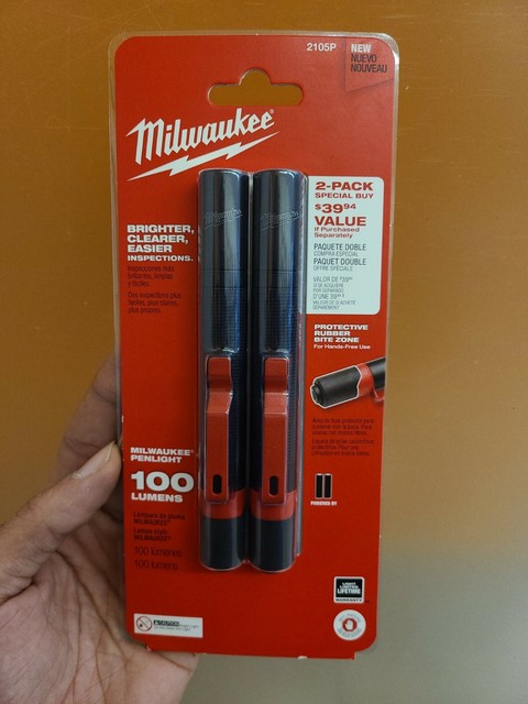 milwaukee 2105 aluminum 100 lumen pen light with clip