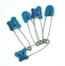 Vintage set of 4 BLUE BEAR WITH BOW TIE Safety Diaper Pins Approx 2"