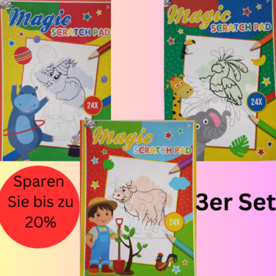 3xMagischer Kratzblock/Malbuch, Kratzbilder Zaubermalbuch Magic Scratch Pad