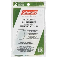BRAND NEW TWO COLEMAN LANTERN MANTLES #21 INSTA CLIP 1 PACK OF 2 (2 MANTLES)
