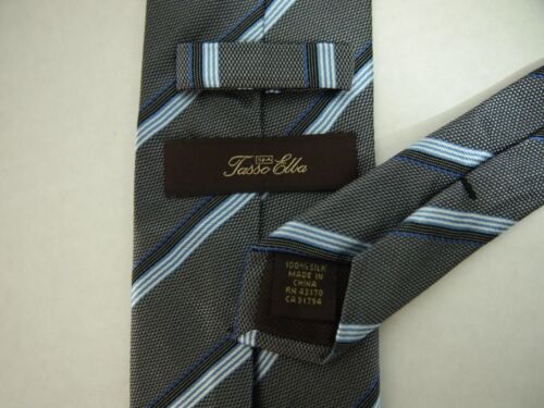 Tasso Elba Mens Necktie Tie Grey Blue Striped Silk 60" Career - Bild 3 von 4