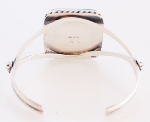 Native American Navajo Handmade Sterling Silver Bracelet with Kingman Turquoise - Picture 3 of 3