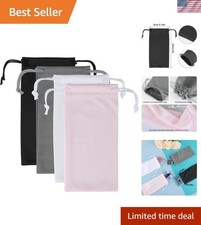 Set of 4 Durable Microfiber Eyeglass Pouches with Drawstring in Trendy Colors