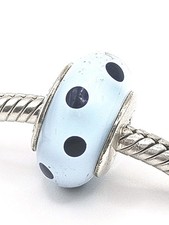 Original Pandora Charm mit Makel! "Murano Dots Blau" 790610 Glas Silber Punkte 