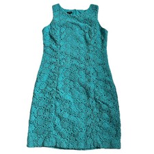 Talbots blue floral crochet lace sheath sleeveless lined dress Women size 12