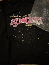 Sp5der Men's Pink And Black Hoodie Size Large, 100 Cotton