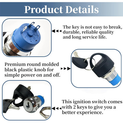 Ignition Switch with Key, Replacement Mobility Scooter Spare Start On/Off Ign...