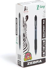 12-Pack Z-Grip Black Ballpoint Pens - Ergonomic Grip, Smooth Writing Experience