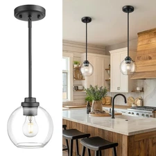 Matte Black Pendant Light, Mid Century Globe Haning Light Fixture Ceiling wit...