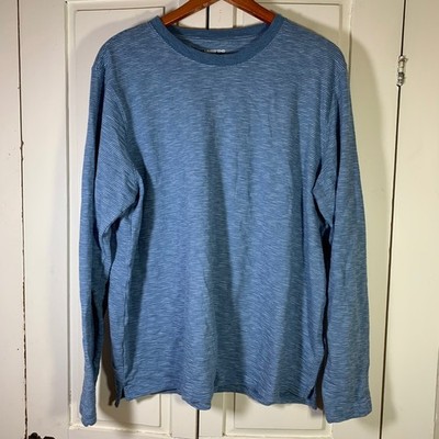 Lands End Mens XL Blue White Striped Long Sleeve Crewneck T-Shirt Basic Classic