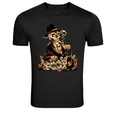 Smoking Skeleton Gangster Money Mafia Graphic T-Shirt