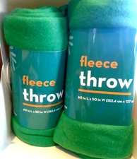 HOME ULTRA SOFT FLEECE THROW BLANKET 50' X 60" Green BRAND NEW Lot of 2