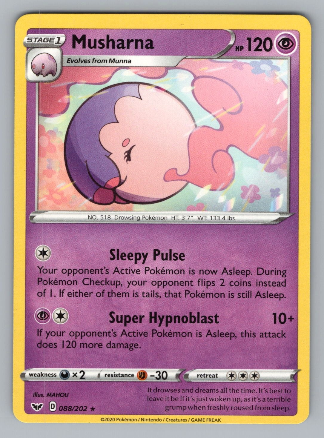 MUSHARNA 088/202 R SWORD & SHIELD POKEMON NM SSH 2020/'