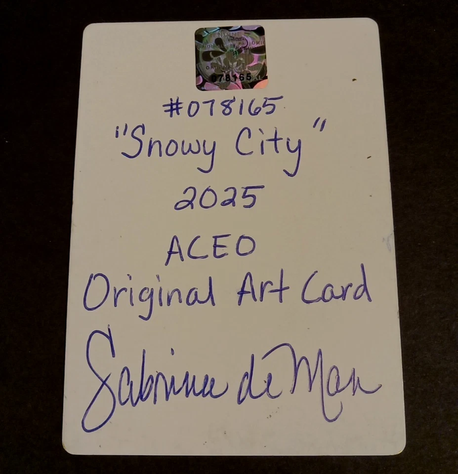 Sabrina de Man "Ciudad Nieve" Original ACEO Medios Mixtos Arte Popular Dibujo Firmado 20 Foto 4 de 4