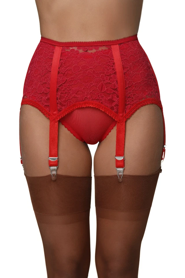Strumpfhalter Georgina Strapsgürtel 2 Farben 6 Straps Metallclips Luxus Spitze - Bild 3 von 4