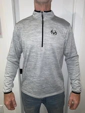 Realtree Grey Gray Men’s Pull Over Half Zip Sweatshirt Size L Large