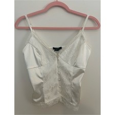 Forever 21 Women s Small Ivory Satin Lace Button Front Cami Corset Top