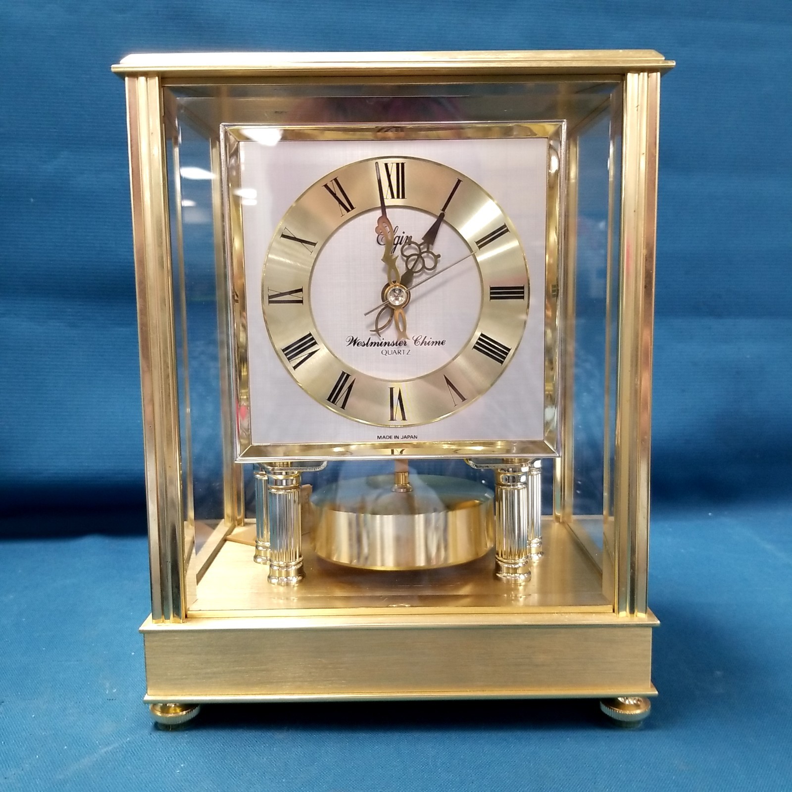 Elgin Westminister Chime Brass Gold Mantle Clock Tested Work